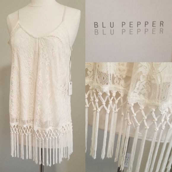 Lace Tank w/ fringe bottom NEW sz Small Blu Pepper - Picture 1 of 16